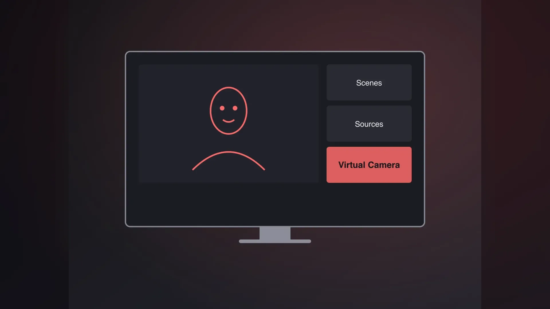 LiveFaceSwap.io illustration of an OBS-style window with a Virtual Camera button